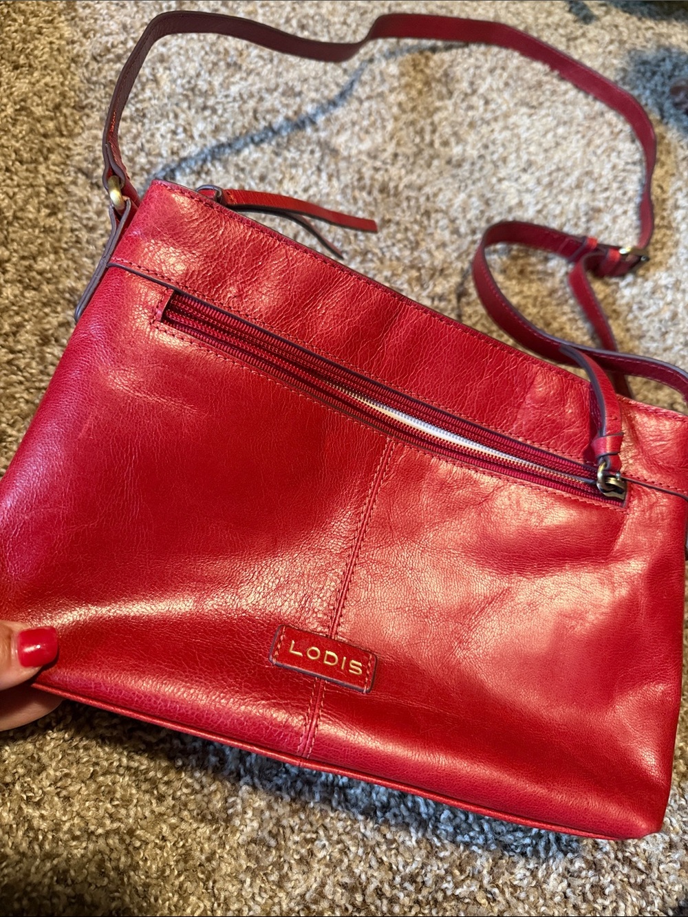 Lodis Judith Crossbody Organizer in gorgeous red leather - EUC!